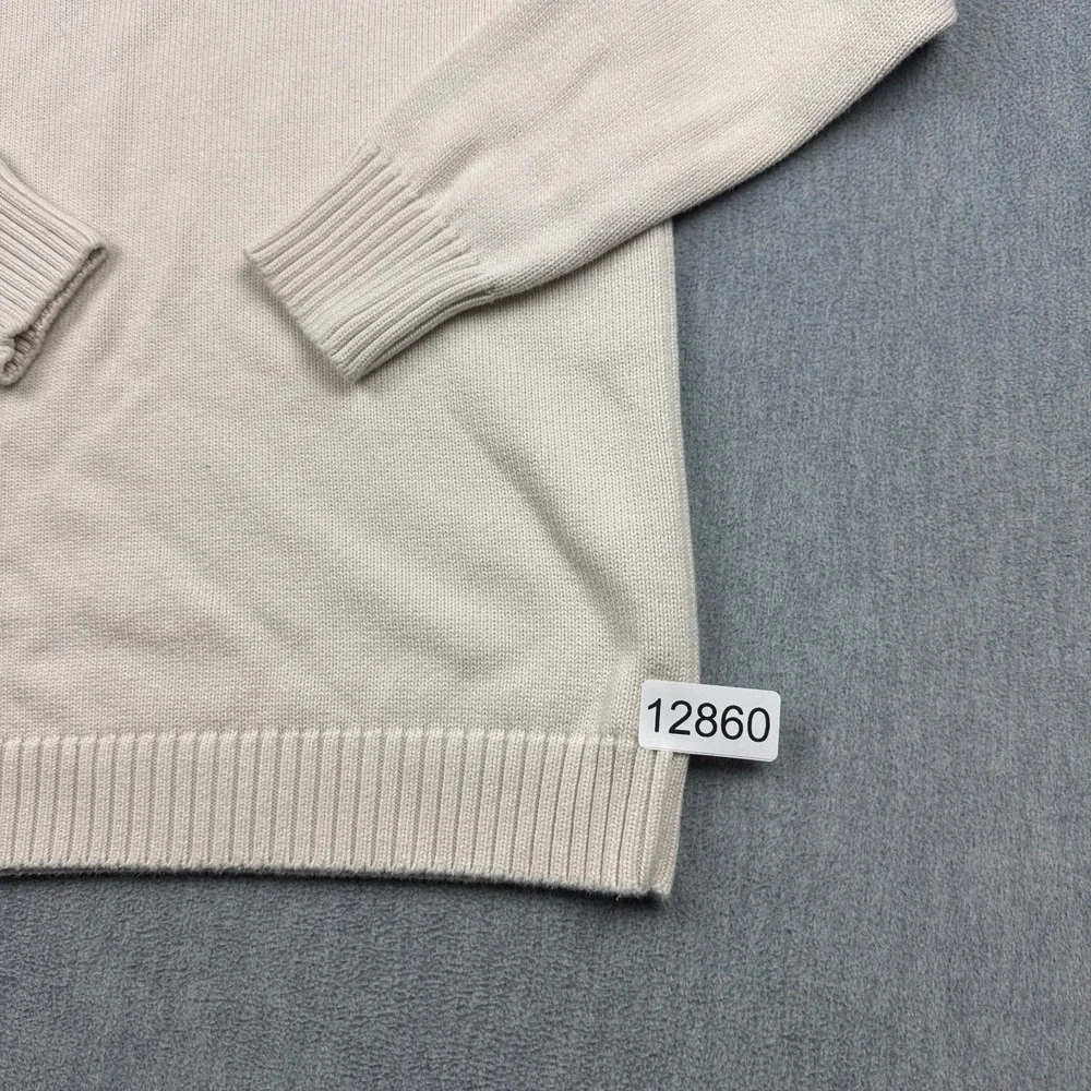 Vintage Lacoste Sweater Mens 46 Small Creme Knit V-Neck Ribbed Pullover Croc - Picture 11 of 11